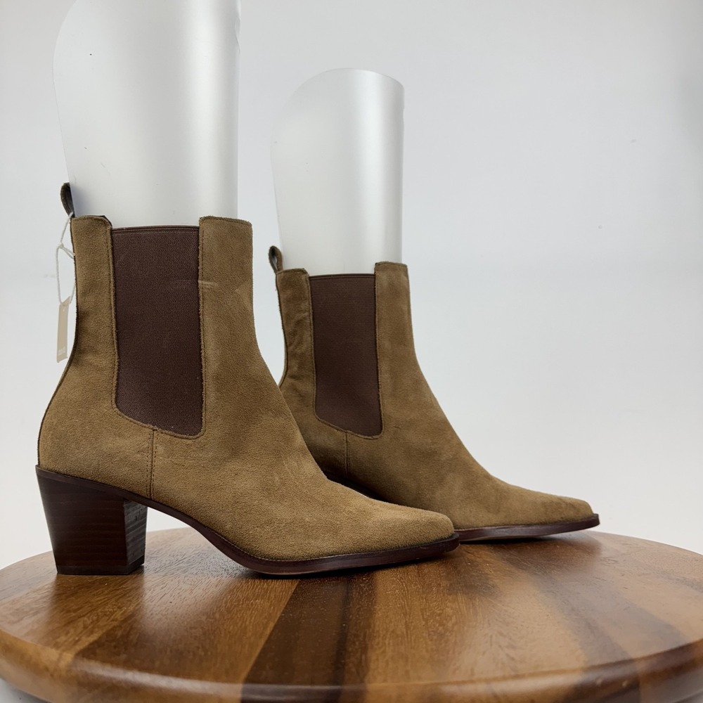 New Womens Dolce Vita Shadie H2O Brown Suede Heeled Chelsea Boots‎ Size 7 M NWOB